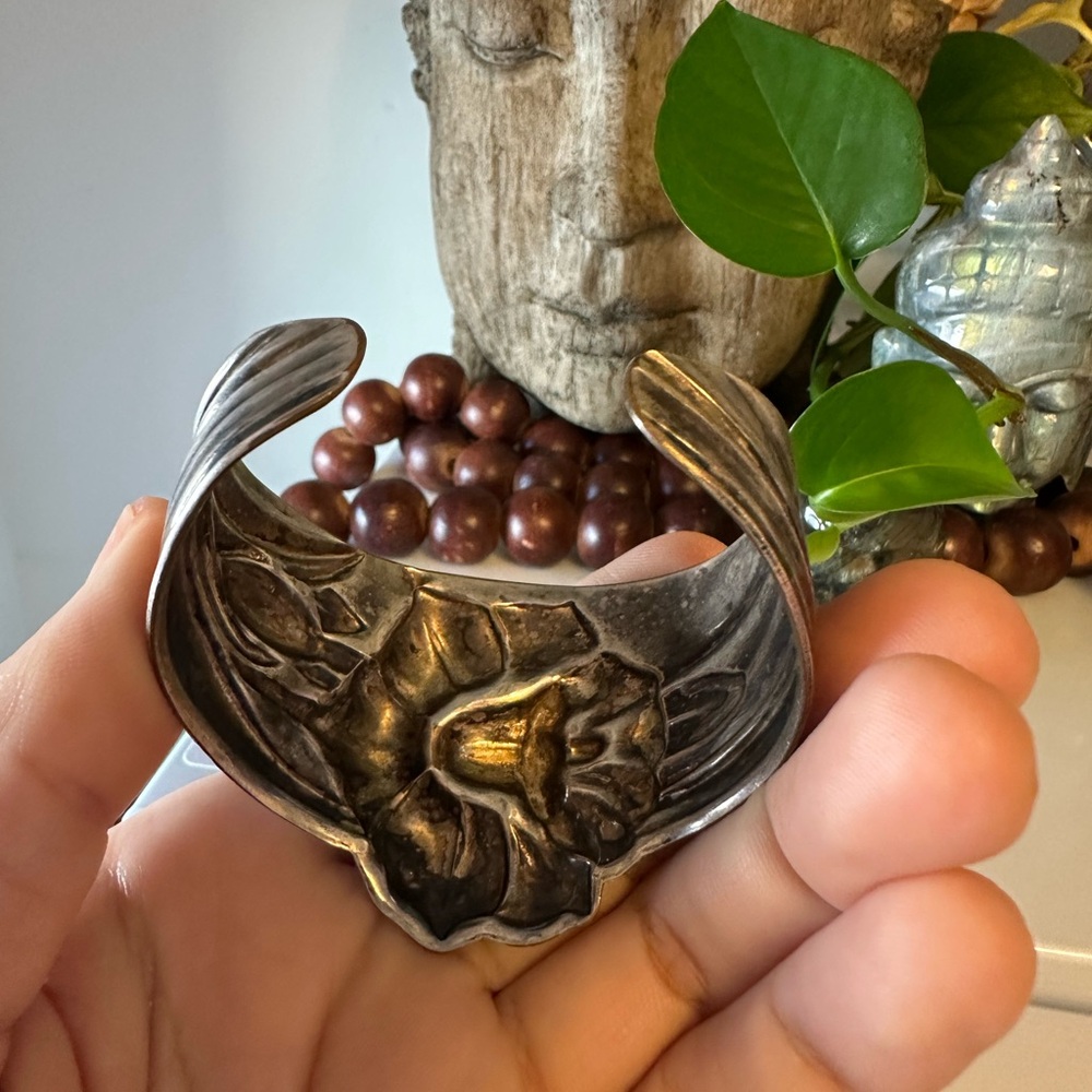 Unique Vintage Floral Cuff Bracelet, boho, hippie, southwestern, taxco - Picture 3 of 3